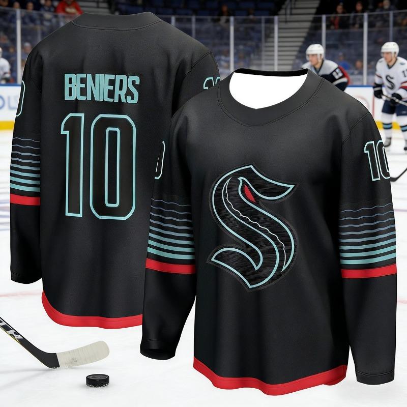 2026 Best-selling Men's Sea Monster Ice Hockey Training Black Ball Jersey Breathable Quick-Drying 3D Print Long Sleeve Kids
