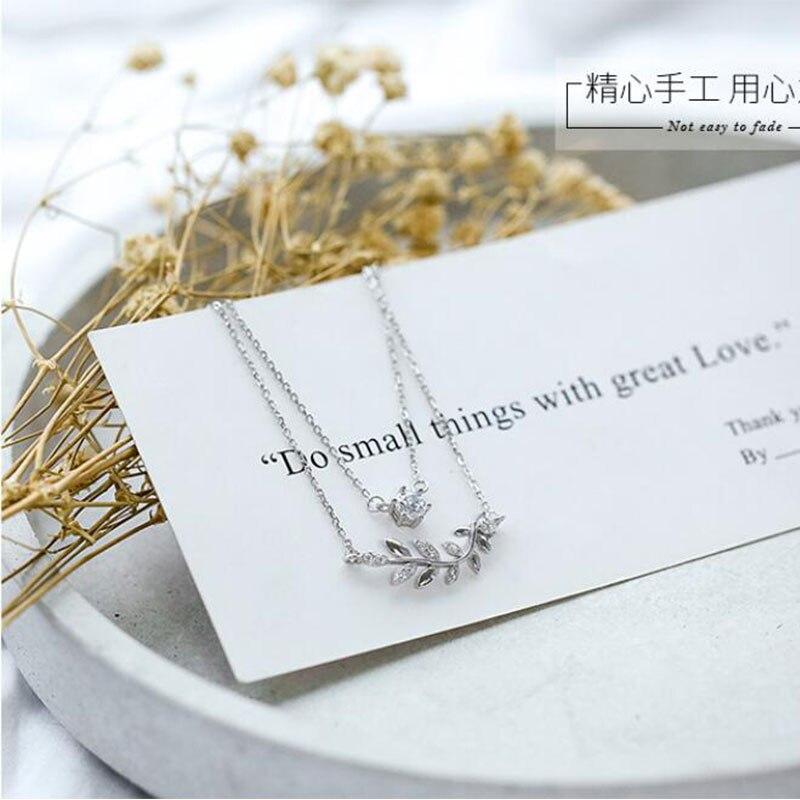 925 Sterling Silver Muti -Layer Micro Cz Leaf Zircon Necklace For Women Clavicle Chain Necklace Jewelry Wholesale S -N238