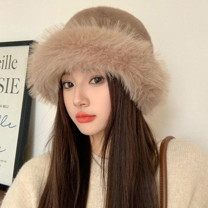 Autumn and Winter High-end Imitation Fur Mink Hat Women's Plush Warm and Cold-proof Ear Protection Washbasin Hat