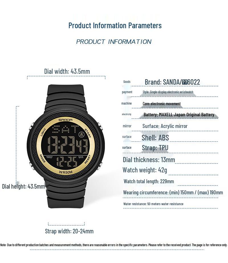 Sanda Trendy Korean Style Luminous Waterproof Watch for Outdoor Sports - Unisex Multifunctional Display.
