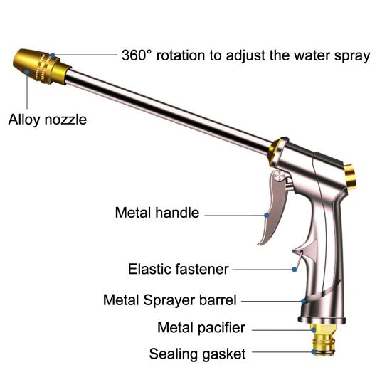 High Pressure Hose Nozzle Heavy Duty Metal Garden Hose Nozzle Multi Spray Modes Jet Mist Spray Nozzle for Garden Cleaning Car Patio Yard Pets