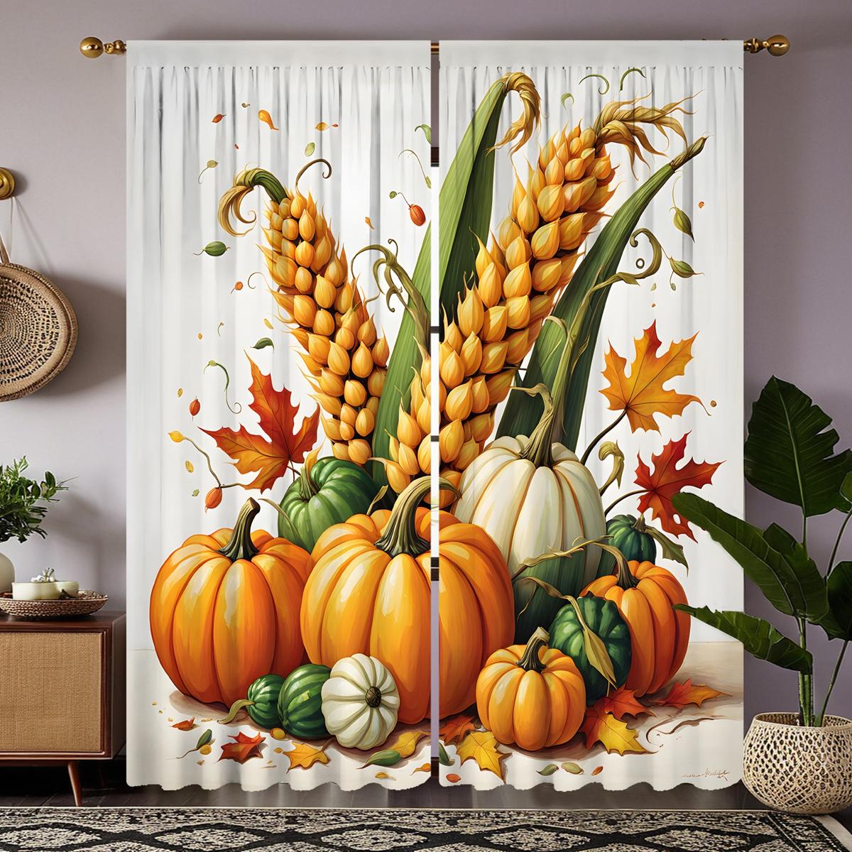 

2 шт. HD Осенний фестиваль урожая Пшеничная тыква Кленовый лист красная декоративная занавеска Желтая завязка цифровая печать занавеска Домашний декор W52H63inchW132H160cm