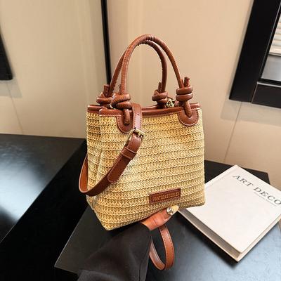 Xiaoxiangfeng Straw Woven Bag High-end Retro Small Square Bag 2025 New Shoulder Bag Fashion Trend Messenger Bag Bag