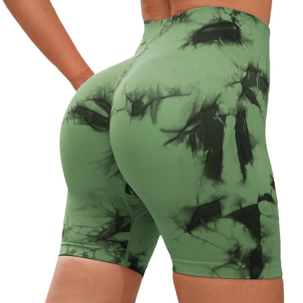 Seamless Smiley Tie-Dye High Waist Yoga Pants – Peach Butt Leggings & High Elasticity Fitness Shorts