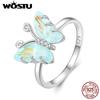 WOSTU Real 925 Sterling Silver Rainbow Crystal Butterfly Band Rings For Women Cute Insect Delicate Party Jewelry Gift