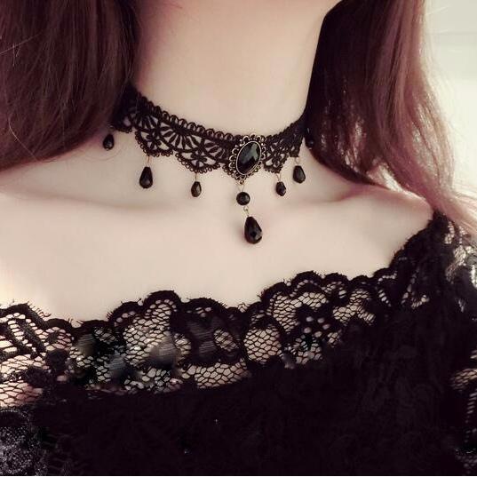 Koreanische Mode Samt Halsband Halskette für Frauen Vintage Sexy Spitze Halskette mit Anhänger Gothic Mädchen Hals Schmuck Zubehör