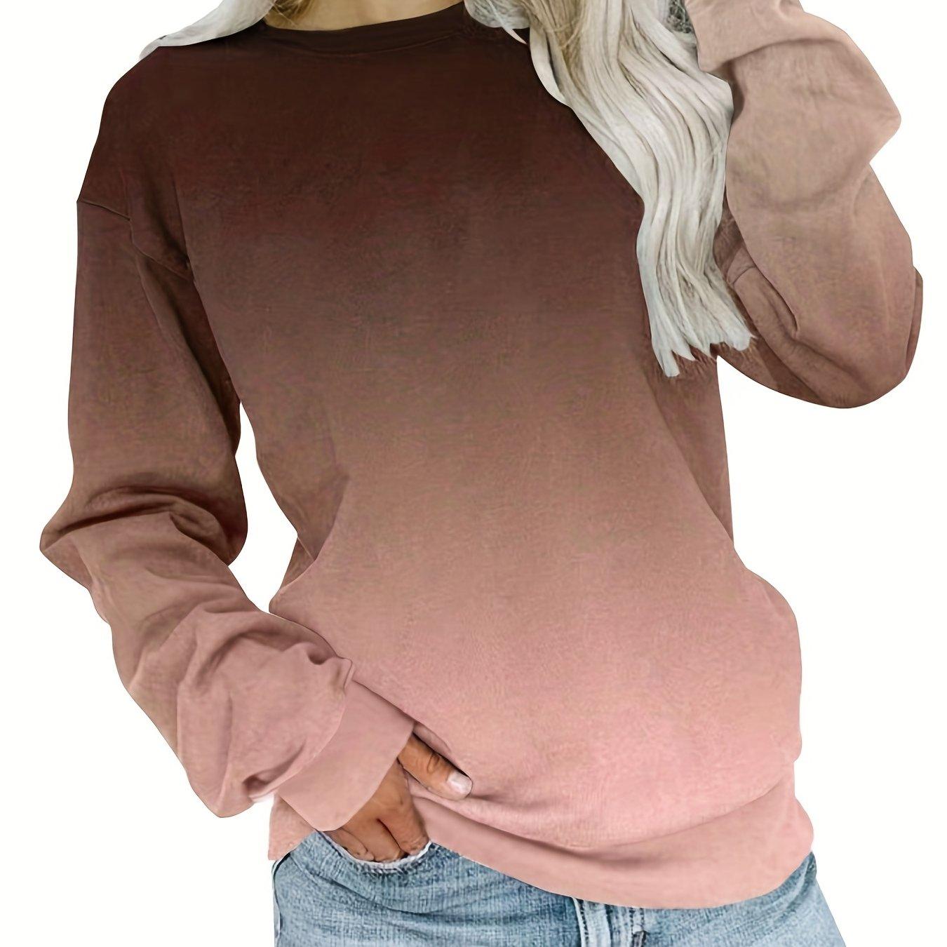 

Футболка большого размера, женская, с градиентным принтом, длинным рукавом, круглым вырезом, средней эластичности 8XL