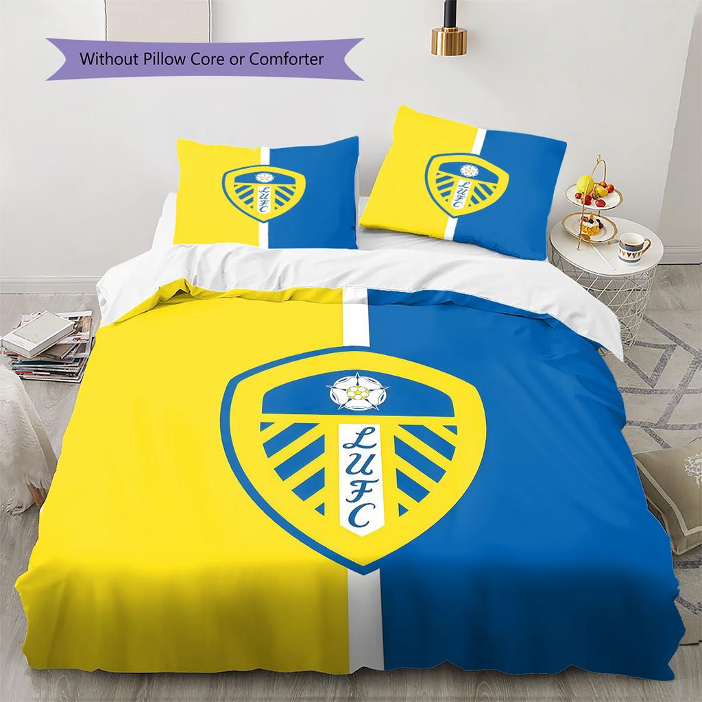 Leeds United A.F.C. Logo Bedding Quilt Set Quilt Cover Pillowcase Home Decoration Birthday Gift (1 * Duvet Cover + 2 * Pillowcase, Without Core)