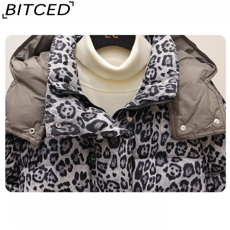 BITCED Short-Length Leopard Print Cotton Jacket for Women with Hood Minimalist Fashion Design, Oversized Fit, Unique Style Cotton Coat