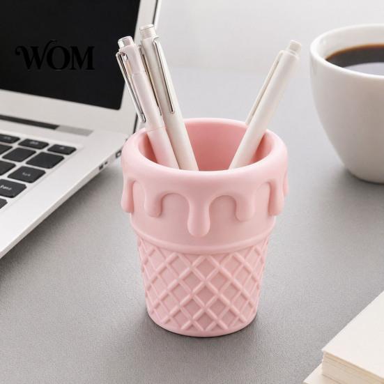 Decorative Desk Accessory 3D Printed Ice Cream Cone Pen Holder, Waffle Base And Drip Multifunctional Brush Holder Top Organizer, Multi-functional