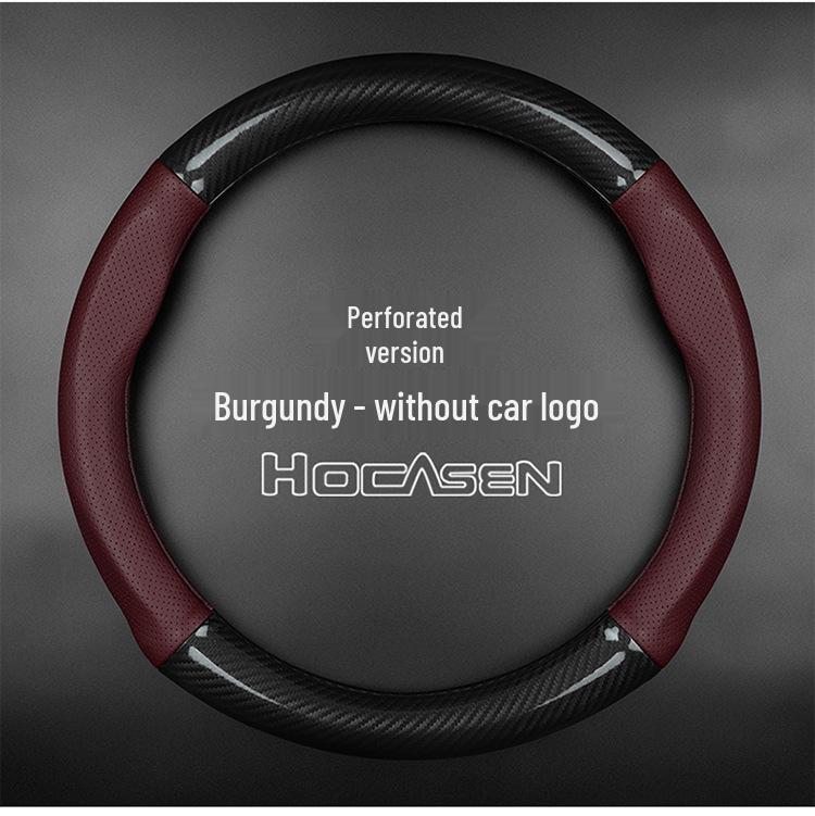 Universal Genuine Leather Carbon Fiber Steering Wheel Cover, Ultra-Thin and Comfortable Grip for All Seasons