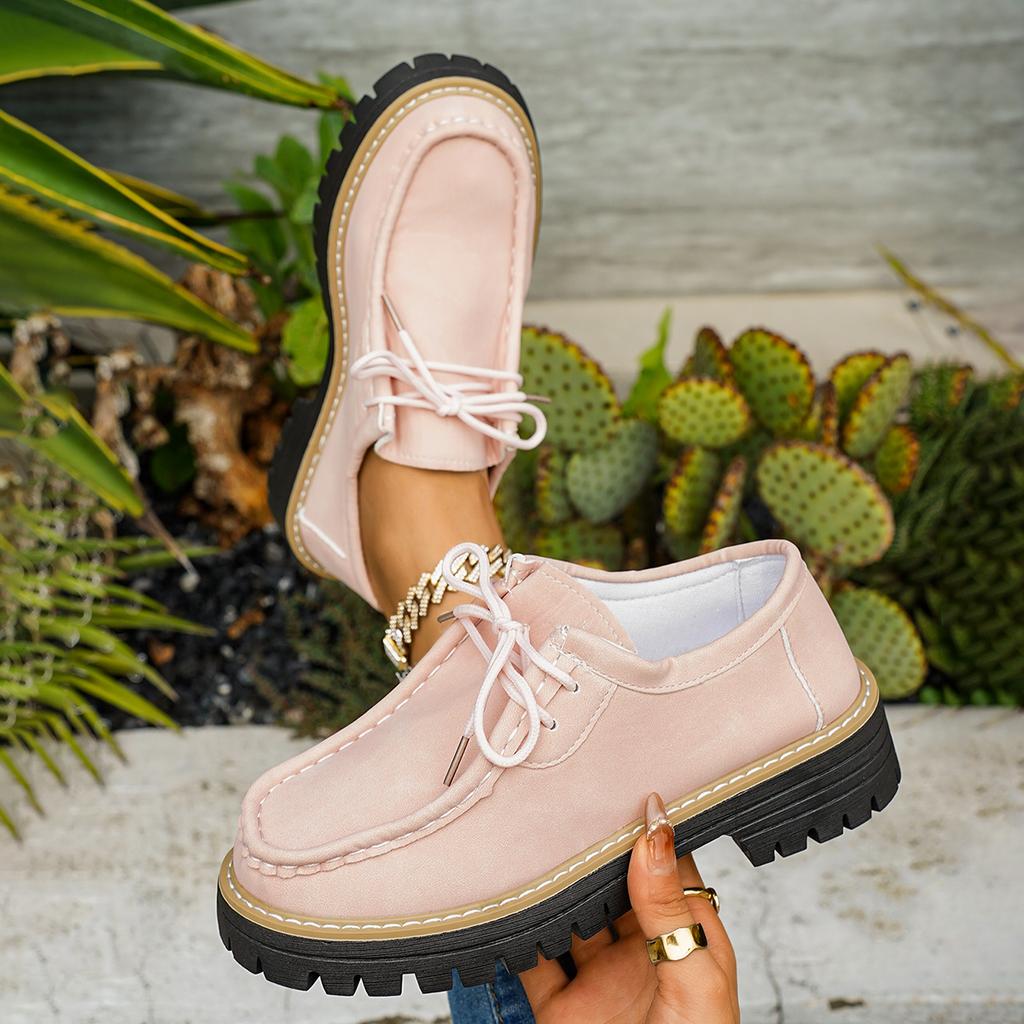 Woman Loafers Casual British Thick Heel Shoes Round Toe Rubber Outsole Sneakers Women Retro Autumn Large Size Shoes Ladies