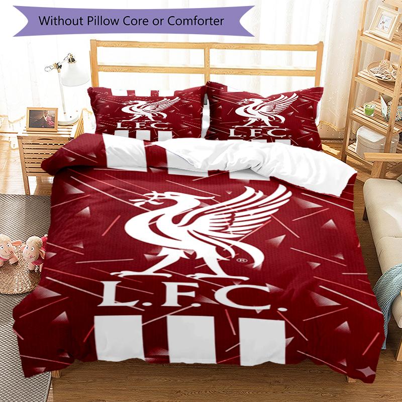 3pcs Liverpool Football Club Bedding Set Duvet Cover Closure Includes 1 Duvet Cover & 2 Pillowcases, Soft and Comfortable for All Seasons.