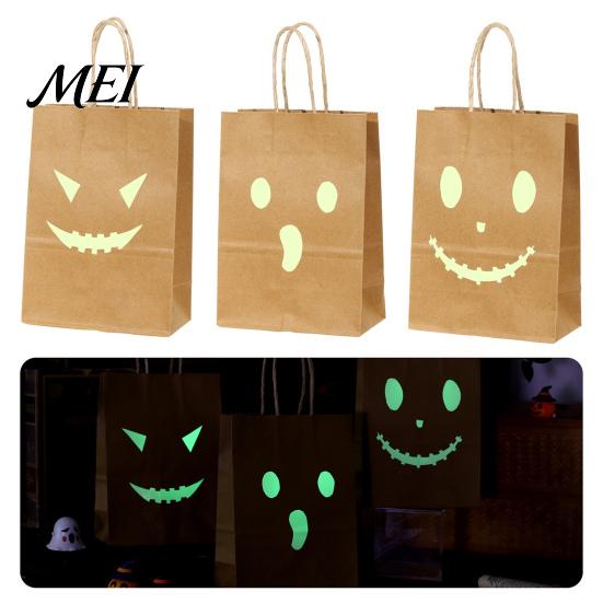 Halloween Event Supplies Candy Bags with Luminous Pumpkin Ghost Prints, Thickened Night Glowing Holiday Paper Gift Bags, Trick or Treat Party