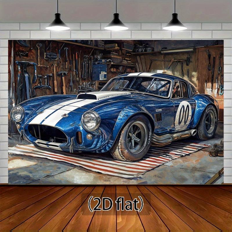 1 Vintage background cloth for race garage classic car racing stripes and workshop tool design