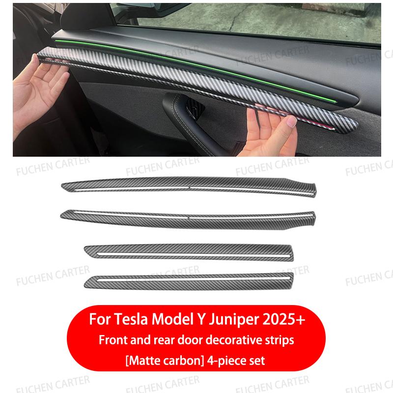 For Tesla ModelY Juniper2025 Car Door Decorative Strip ABS Carbon Fiber Texture Anti - Scratch Protective Interior Car Accessory