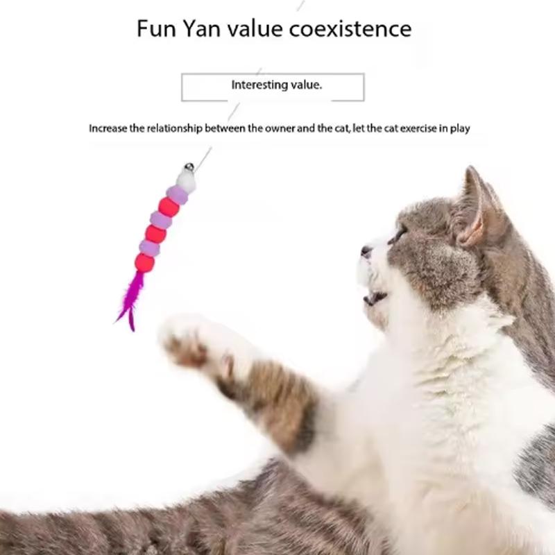 Funny Cat Teaser Interactive Toy Rod with Bell and Feather Toys for Cats Teaser Interactive Toy Rod Pet Cats Toys Stick