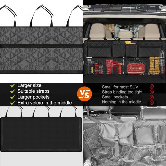 Femuar Car Trunk Organizer, Large Capacity Backseat Trunk Organizer (42"*18"), Collapsible Car Storage Bag With 8 Pockets, SUV/MPV/Truck - Black