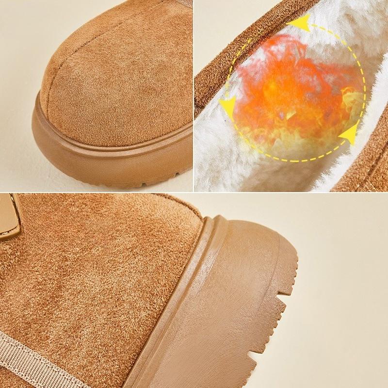 Women's Winter Warm Snow Boots Fuzzy Faux Suede Walking Shoes for Women Casual Anti-Slip Comfortable Chunky Platform Short Booties With Faux Fur Lined