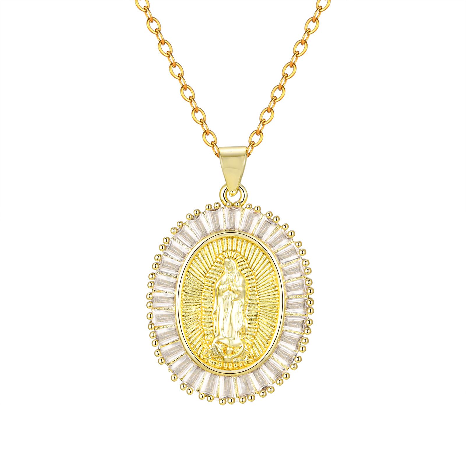 

Zirconia Oval Virgin Mary Pendant Necklace for Women Catholic Jewelry Chain 50cm-55cm
