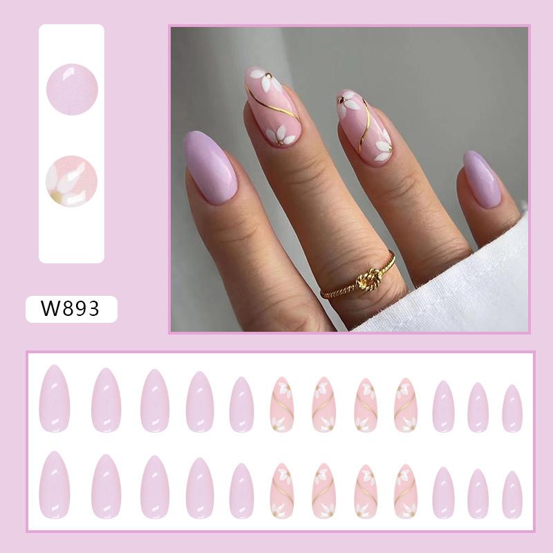 Retro And Elegant Spring And Summer Flower Manicure Fashion European And American Style Almond A Square Nail Piece Finished Product Mixed Batch