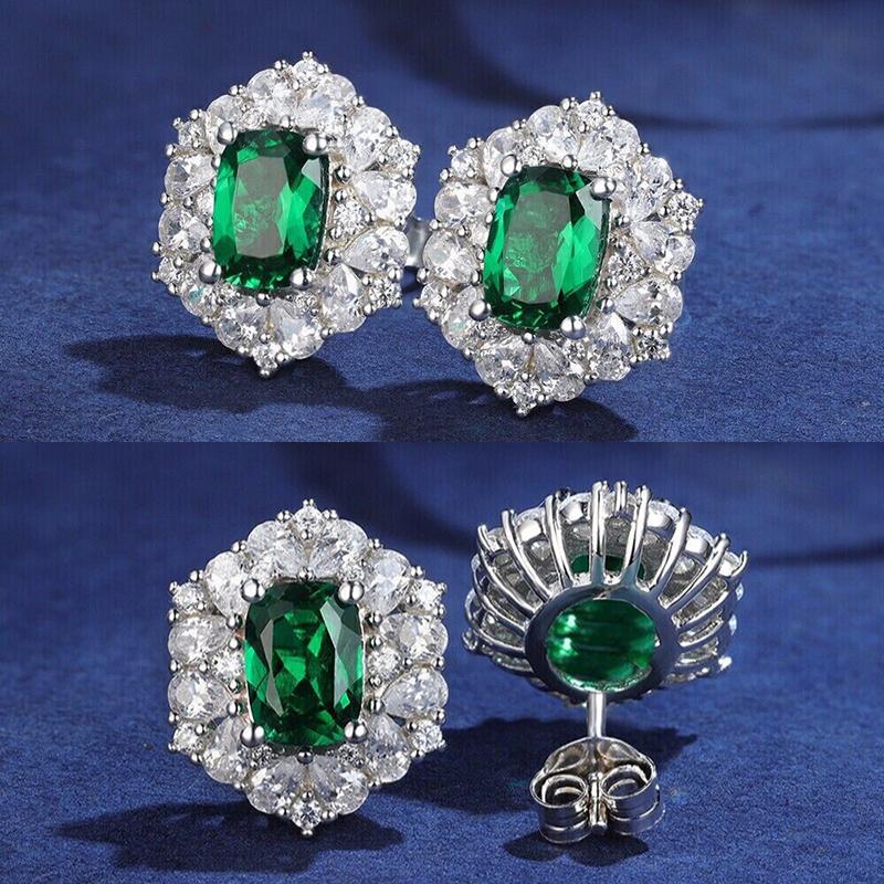 Huitan Modern Fashion Design Green CZ Stud Earrings Temperament Lady Accessories Wedding Party Copper Color Zircon for Women