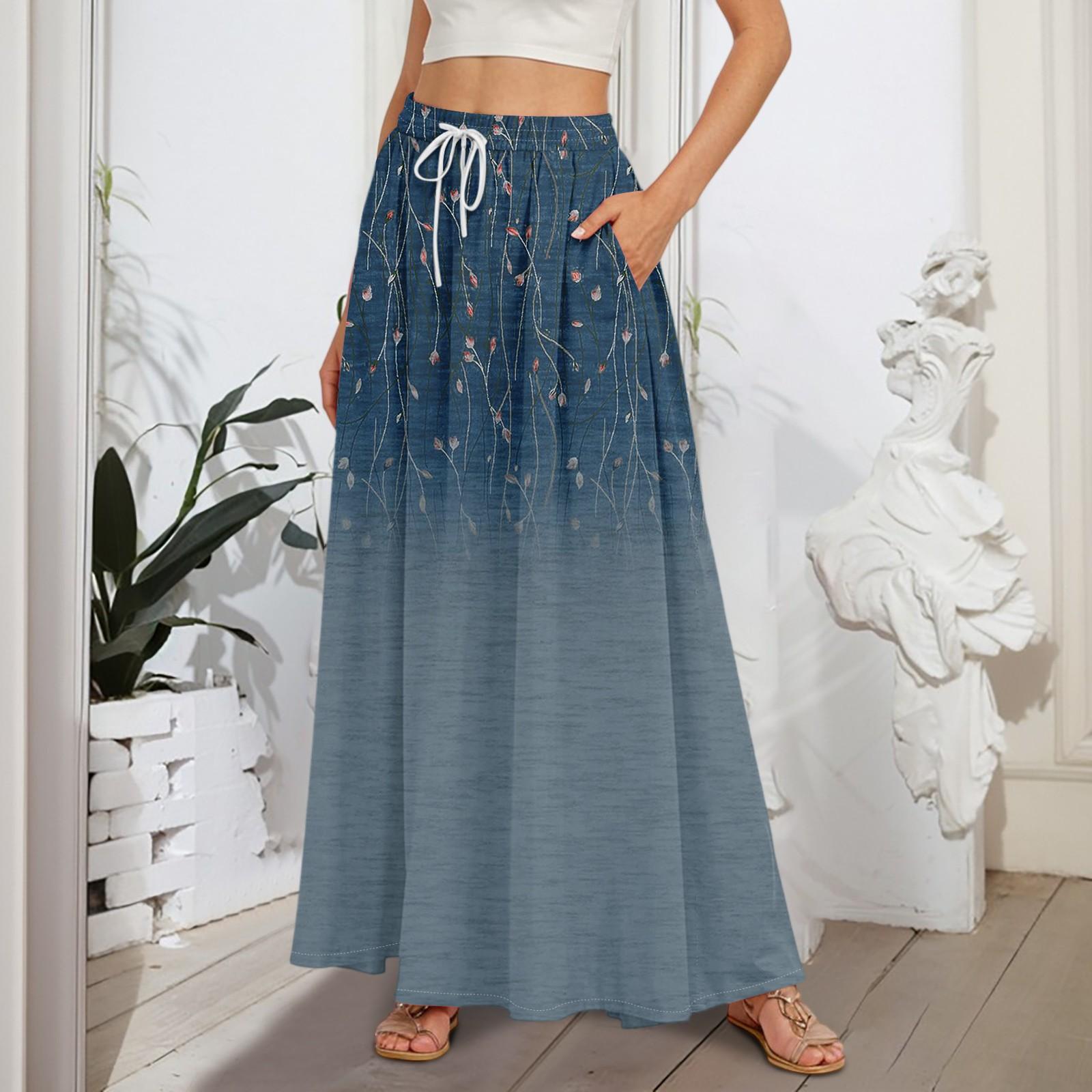 

Женские струящиеся расклешенные юбки-макси с оборками и эластичным поясом, элегантные многослойные длинные юбки в стиле бохо XXL синий