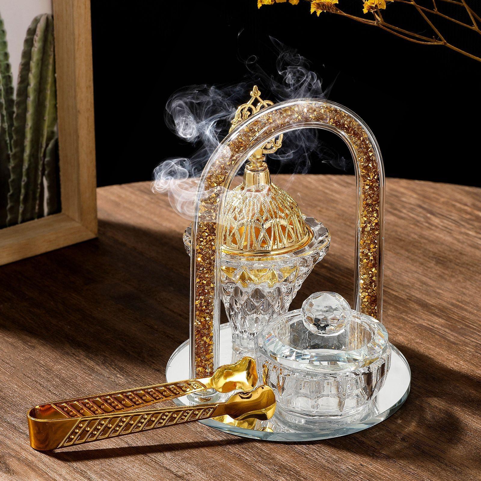 Золотая корзина Хрустальная стеклянная курильница Ближневосточный свадебный подсвечник Ароматерапия Декор Роскошный подарочный набор