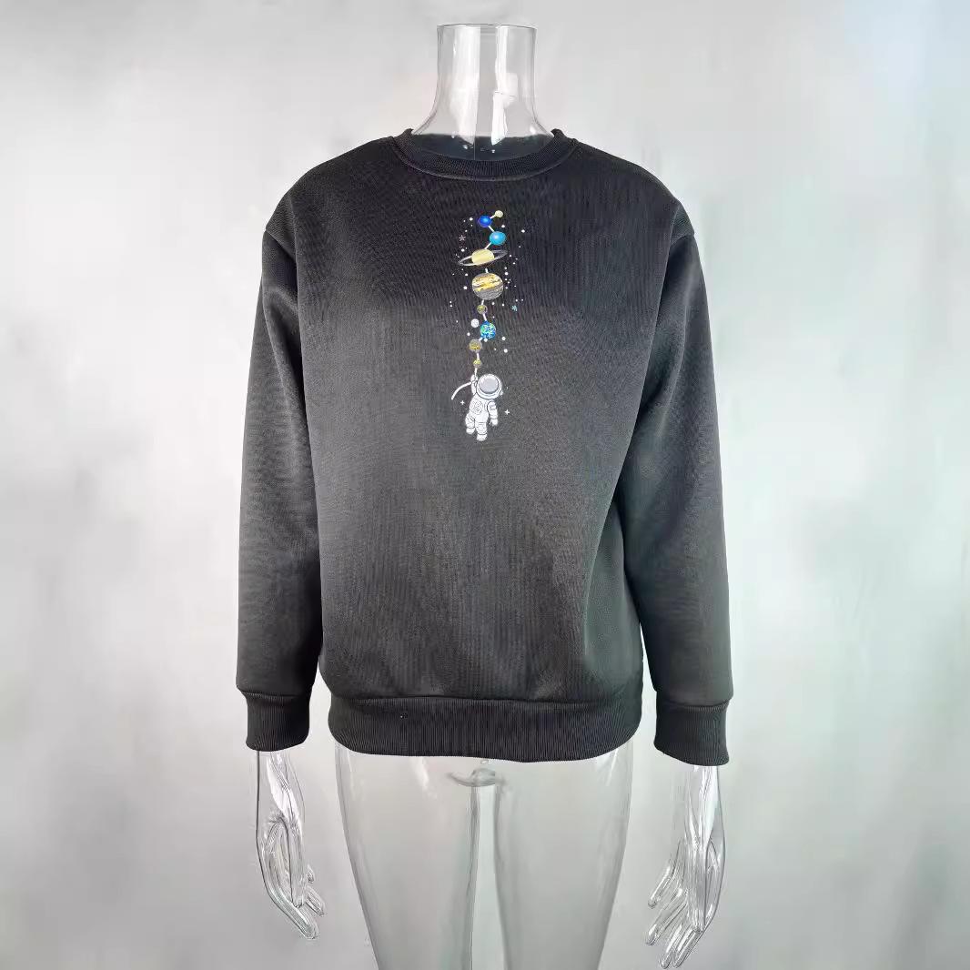 

Women s Heart Print Long Sleeve Loose Pullover Sweatshirt S чёрный