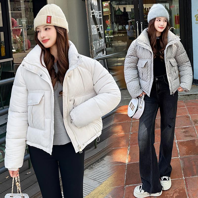 Hooded down cotton clothes women's new short winter large size thickened stand-up neck padded jacket tide