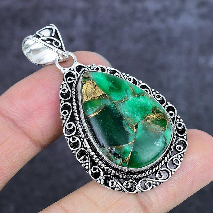 Natural Copper Green Tourmaline 925 Sterling Silver Jewelry Pendant 2.21" ETC-14045