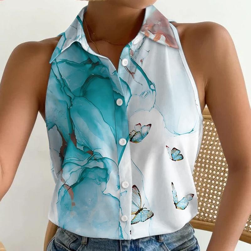 YYFS Women's Fashion Casual Summer Sleeveless POLO Neck Blouses & Shirts