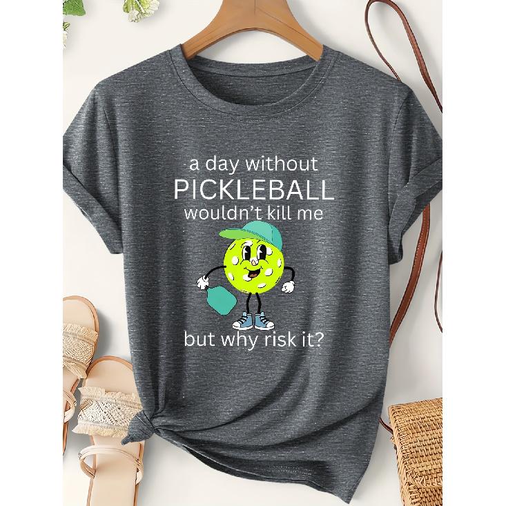 Women's Fun Pickleball Cartoon Pattern Printed Sports Short Sleeve Autumn and winter fashion round neck cute T Shirt Elegant Party Vintage Beautiful