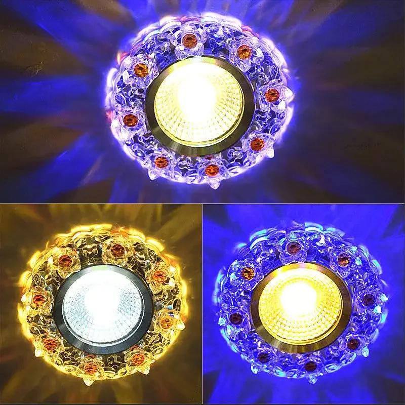 Crystal Spotlight Led Living Room Ceiling Lamp Embedded Bull's Eye Lamp Hole Lamp Color Aisle Small Three-color Downlight