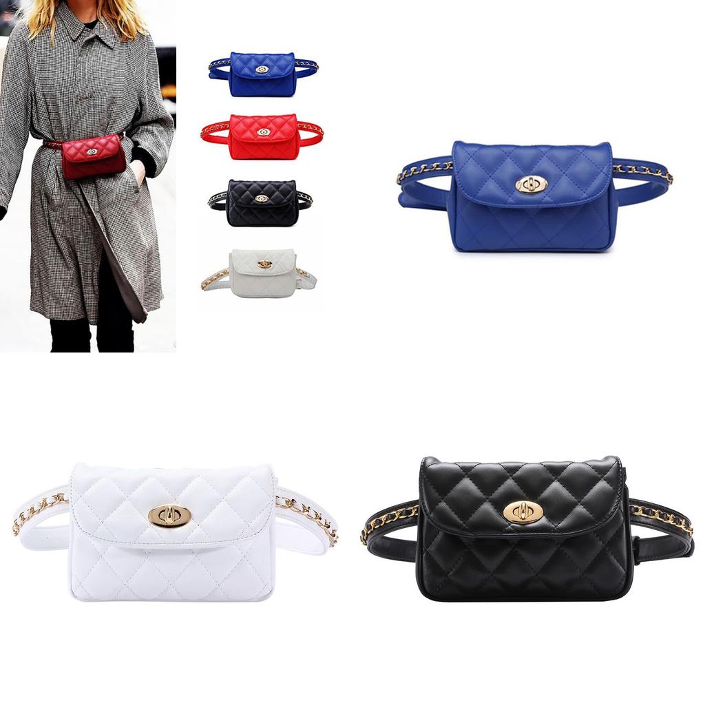 Elegant Women Classic Fanny Pack Chain Waist Hip Belt Bag With Soft Pu Leather