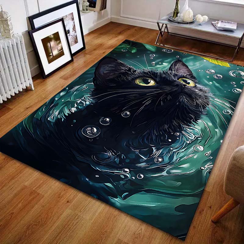 1PC Black cat gazing into bubbles Carpet for Living Room Bedroom Sofa Home Decor Rus Non-slip Floor Mat Luxury Gift