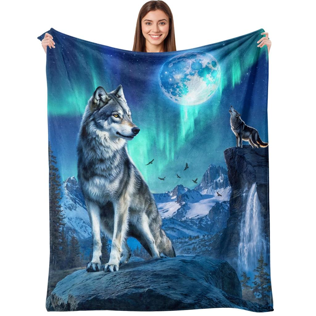 Wolf Deken Wilde Dier Wolf Print Fleece Deken Zacht Lichtgewicht Warm Flanellen Plaid voor Beddengoed Bank Tweepersoons King
