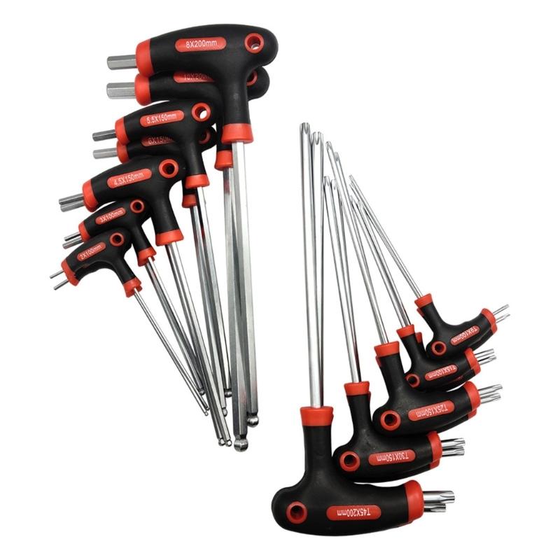 Extended Plastic Handle T Handle Hex Key and Star Wrench Set in Metal for Automotive Repair Tool