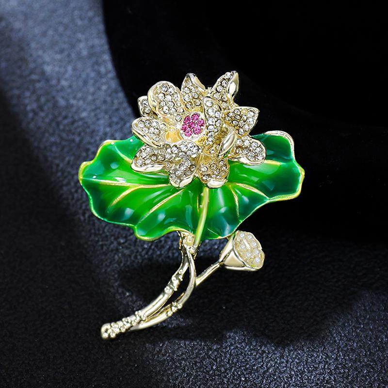 Fashion Enamel Green Lotus Leaf Lotus Root Brooches For Women Clothing Coat Accessries Gifts