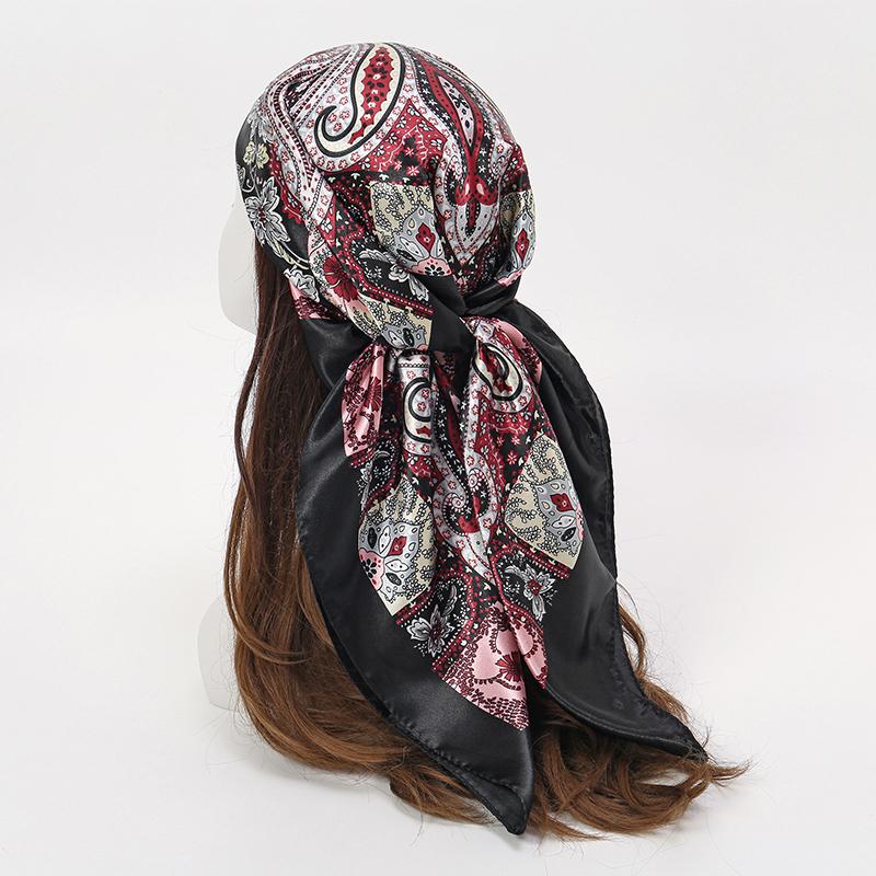 Luxury Brand Silk Satin Square Scarf Women Hijab Bandana Muslim Headscarves Shawl Wrap Ladies Headband Neckerchief Foulard 90cm