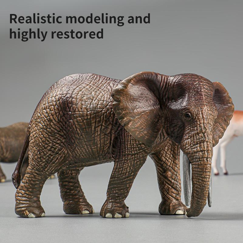 Montessori Wild Animals Model Toy Set - Lion Elephant Antelope Action Figures Miniature Zoo Figurines Educational Kids Gift