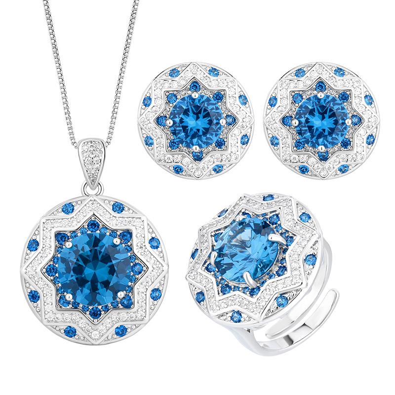 Jewelry Copper Bottom Gold-Plated Simulation Blue Spinel Round Temperament Light Luxury Women 10-8Mm