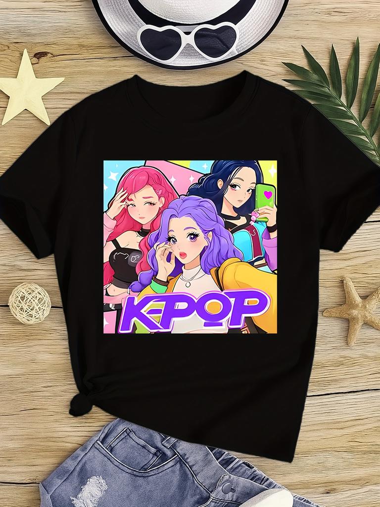 K-pop Pattern Cotton T-shirt Kdrama Culture Graphic Shirts Perfect Kpop Fan Souvenir Casual Short Sleeve