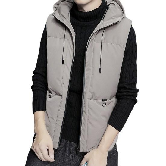 

Карманы на шнурке, планка на молнии, приталенный жилет, мужская куртка на осень-зиму, однотонный утепленный пуховый жилет с капюшоном L серый