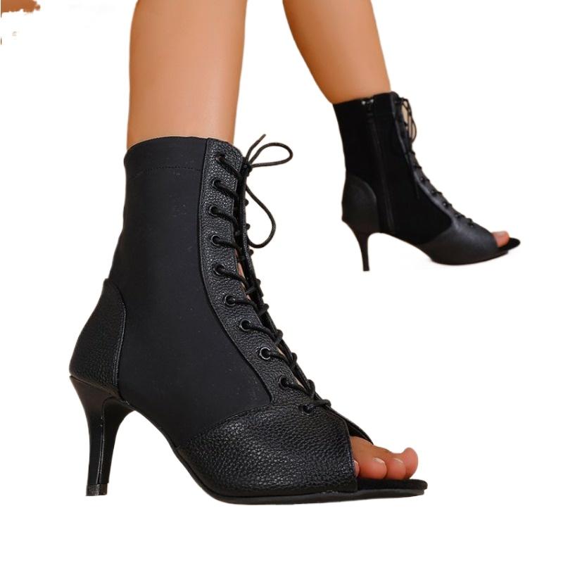 Girls Latin Dance Shoes Women High-Top Sandals Dance Hall Shoes Ladies Fashion Sexy High-Heeled Black Lace-Up Sandals 7cm 9cm