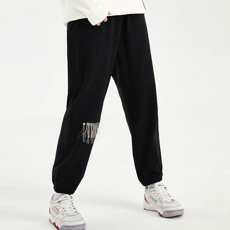 Li Ning Badfive Basketball Series Letter Print Cuffed Sweatpants Women bottoms Black AKLS152-7