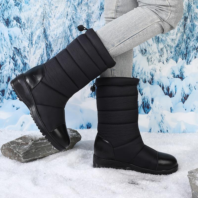 Podzimní Zimní Péřové Boty pro Ženy Vodotěsné Teplé Platforma Silná Podrážka Módní Středního věku Studenti Středně vysoké Krátké Bavlněné Boty