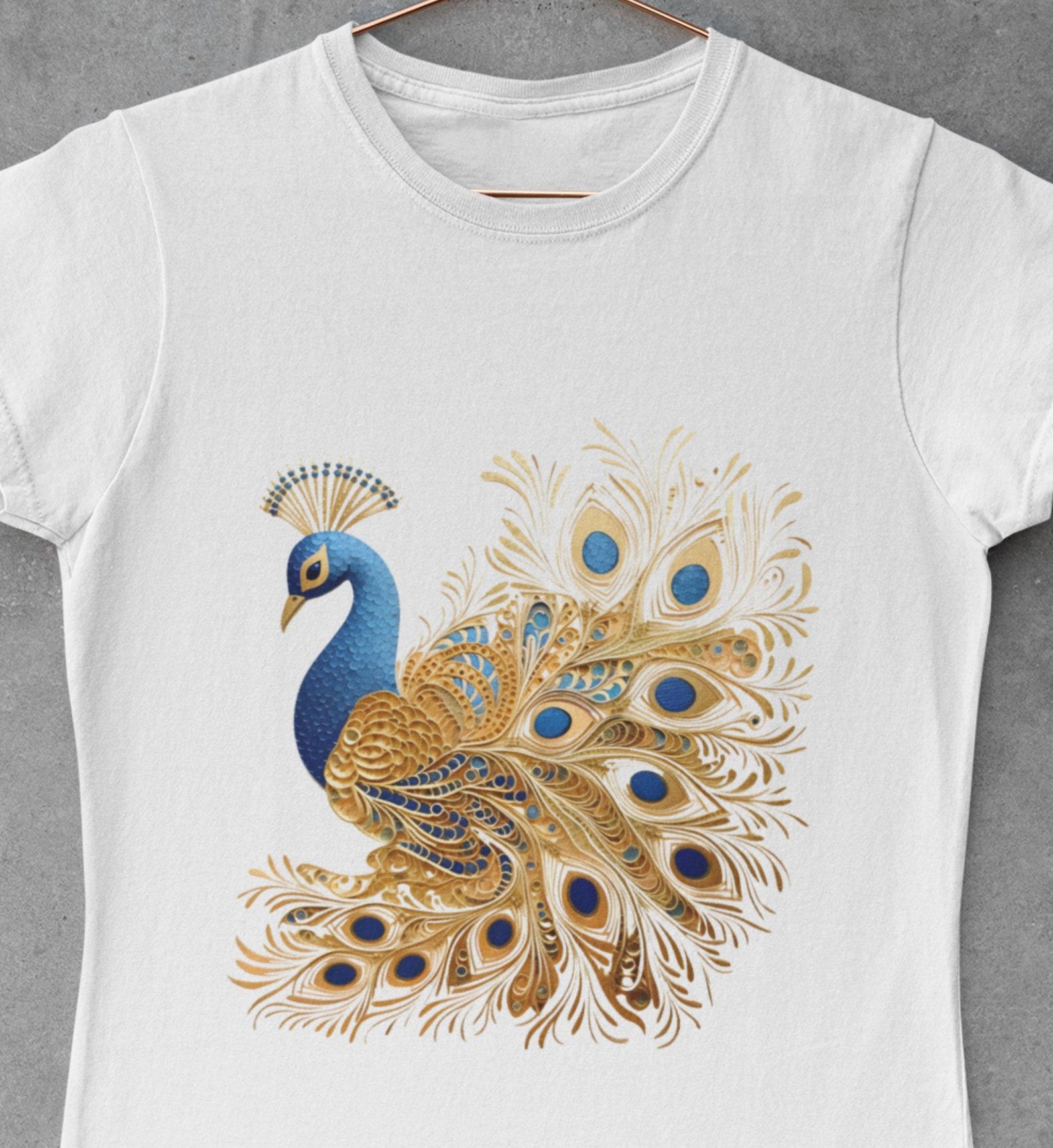 Royal Blue Peacock T-Shirt: Elegant Bird Print 4XL