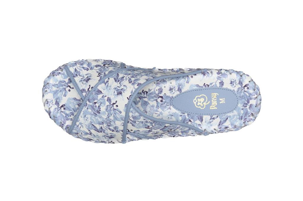 Pansy 9304 Indoor Slippers with Floral Size Blue Women's Hand-Knitted Print, Small,