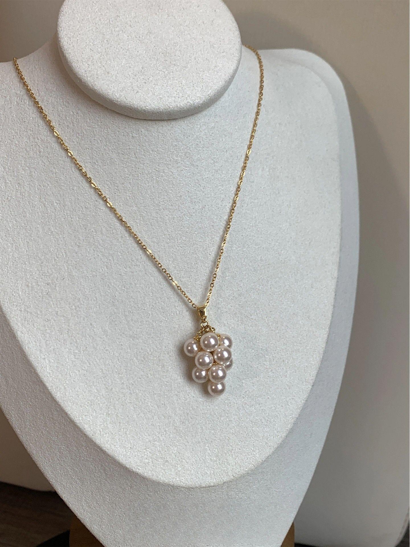 

Qiqi Midsummer Grape French High-End Niche Design Artificial Pearl Grape Necklace Collarbone Chain Women золотой